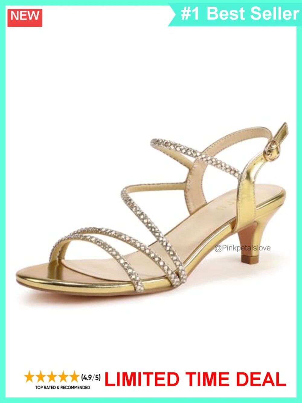 Rhinestone Strappy Kitten Heel Slingback Sandals Open Toe Low Heel